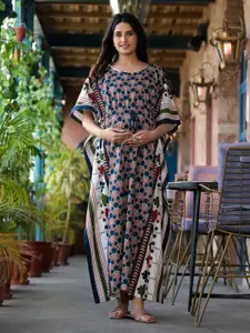 Aujjessa Floral Printed Round Neck Maternity Kaftan Dress