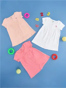 Pantaloons Baby Girls Pack Of 3 Self Design Cap Sleeves Cotton Top