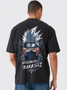 PRONK Sharingan Kakashi Printed Drop-Shoulder Sleeves Cotton Oversized T-Shirt