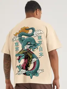 PRONK Dragonite Printed Drop Shoulder Sleeves Cotton Oversized T-Shirt