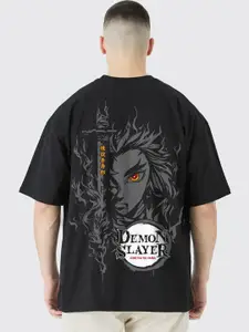 PRONK Rengoku Anime Printed Drop Shoulder Sleeves Cotton Oversized T-Shirt