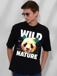 PRONK Wild Nature Graphic Printed Drop-Shoulder Sleeves Pure Cotton Oversized T-shirt