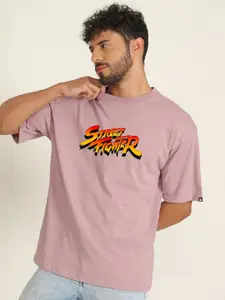 PRONK Warrior World Street Fighter Printed Drop-Shoulder Sleeves Cotton Oversized T-Shirt