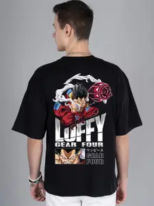PRONK Luffy Gear Four Graphic Printed Drop-Shoulder Sleeves Oversized Pure Cotton T-shirt