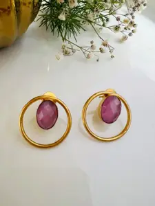 XAGO Gold-Plated Stones Studded Circular Studs Earrings