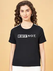 People Black Typography Printed Cotton Relaxed Fit T-shirt