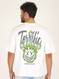 PRONK Typography Printed Drop Shoulder Sleeves Pure Cotton Oversized T-shirt