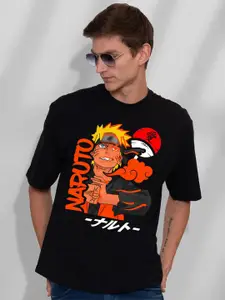 PRONK Naruto Anime Printed Drop Shoulder Sleeves Pure Cotton Oversized T-shirt