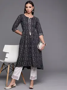 Anouk Tie Up neck Geometric Printed Gotta Patti A Line Kurta