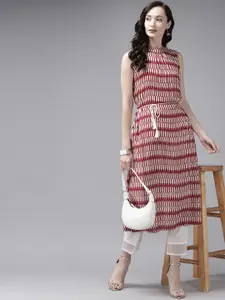 Anouk Striped Printed A-line Round Neck Kurta