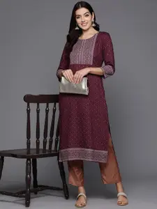 Anouk Maron Ethnic Motifs Printed Thread Work Detailed Straight Kurta