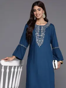 Anouk Geometric Flared Sleeves Thread Work Floral Kurta