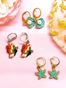 FEMMIBELLA Set Of 3 Gold-Plated Contemporary Drop Earrings