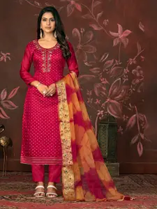 MANVAA Floral Woven Design Beads and Stones Unstitched Dress Material