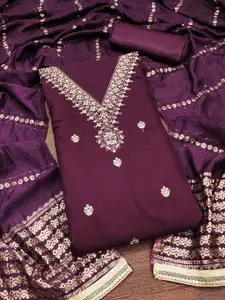 MANVAA Floral Embroidered Sequinned Unstitched Dress Material