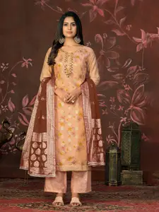 MANVAA Ethnic Motifs Printed Mirror Work Unstitched Dress Material