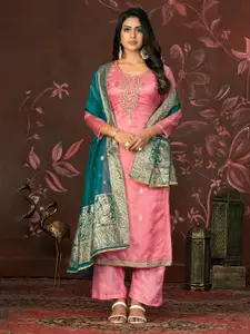 MANVAA Floral Embellished Beads and Stones Unstitched Dress Material