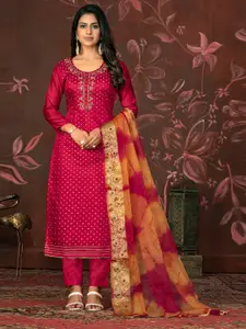 MANVAA Polka Dots Woven Design Beads and Stones Unstitched Dress Material