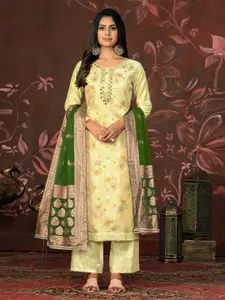 MANVAA Ethnic Motifs Printed Mirror Work Unstitched Dress Material