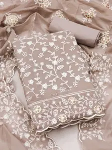 MANVAA Floral Embroidered Beads and Stones Unstitched Dress Material