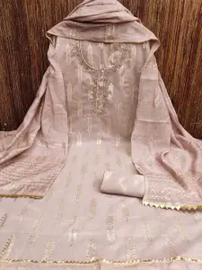 MANVAA Floral Woven Design Beads and Stones Unstitched Dress Material