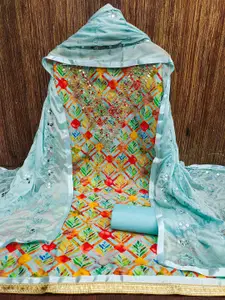 MANVAA Floral Printed Beads and Stones Unstitched Dress Material