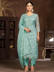 MANVAA Floral Embellished Sequinned Organza Unstitched Dress Material