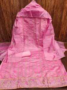 MANVAA Striped Embellished Unstitched Dress Material