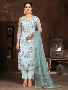 MANVAA Floral Embellished Beads And Stones Organza Unstitched Dress Material