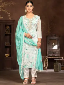 MANVAA Floral Printed Beads and Stones Unstitched Dress Material