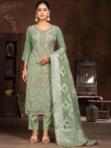 MANVAA Floral Embroidered Beads and Stones Unstitched Dress Material