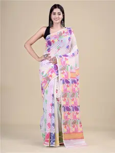 HOUSE OF ARLI Floral Woven Design Pure Cotton Jamdani Saree