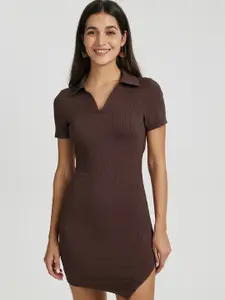 CLAFOUTIS Shirt Collar Bodycon Cotton Styled Back Mini Dress