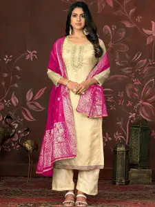 MANVAA Floral Woven Design Organza Unstitched Dress Material