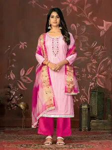 MANVAA Striped Embellished Beads and Stones Unstitched Dress Material