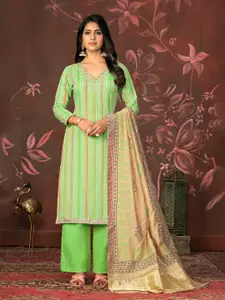 MANVAA Striped Woven Design Beads and Stones Unstitched Dress Material