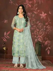 MANVAA Floral Embellished Beads and Stones Organza Unstitched Dress Material