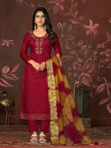 MANVAA Ethnic Motifs Printed Beads and Stones Unstitched Dress Material