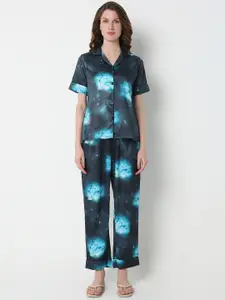 Smarty Pants Women Conversational Printed Silk Satin Night Suit