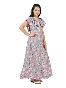 BAESD Floral Printed Round Neck Short Sleeves Maxi Dress