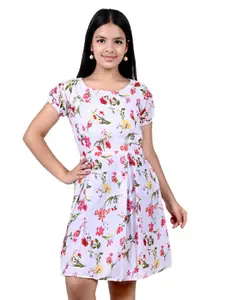 BAESD Floral Printed Round Neck Short Sleeves Fit & Flare Cotton Dress