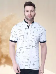 WILD WEST Geometric Printed Mandarin Collar T-shirt