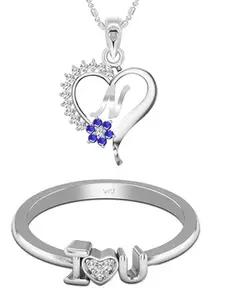 Vighnaharta Rhodium-Plated Cubic Zirconia Studded Pendant Set