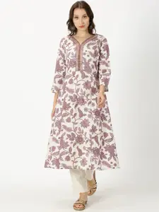 Saffron Threads Floral Printed With Neck Embroidery A-line Kurta