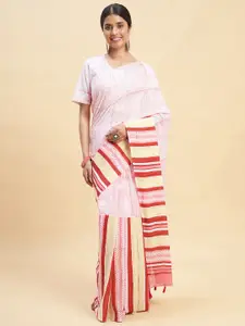 SootiSyahi Striped Pure Cotton Sanganeri Block Print Saree