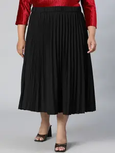 Oxolloxo Plus Size Pleated Midi Flared Plus Size Skirt