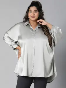 Oxolloxo Plus Size Relaxed Oversized Satin Casual Shirt