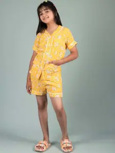 TWEENY MINI Girls Floral Printed V-Neck Shirt & Shorts
