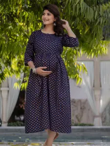 Nayo Polka Dot Print Maternity Fit & Flare Midi Dress