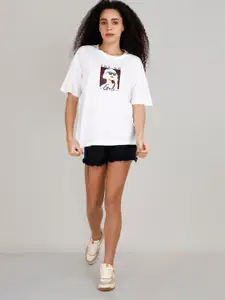 VISO Graphic Printed Drop-Shoulder Sleeves Cotton Oversized T-shirt